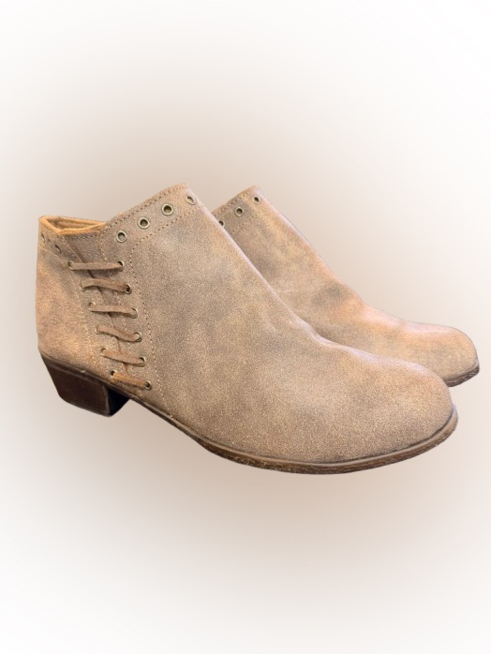 Minnetonka Taupe Suede Ankle Booties Side Zip Western Boho Size 11
